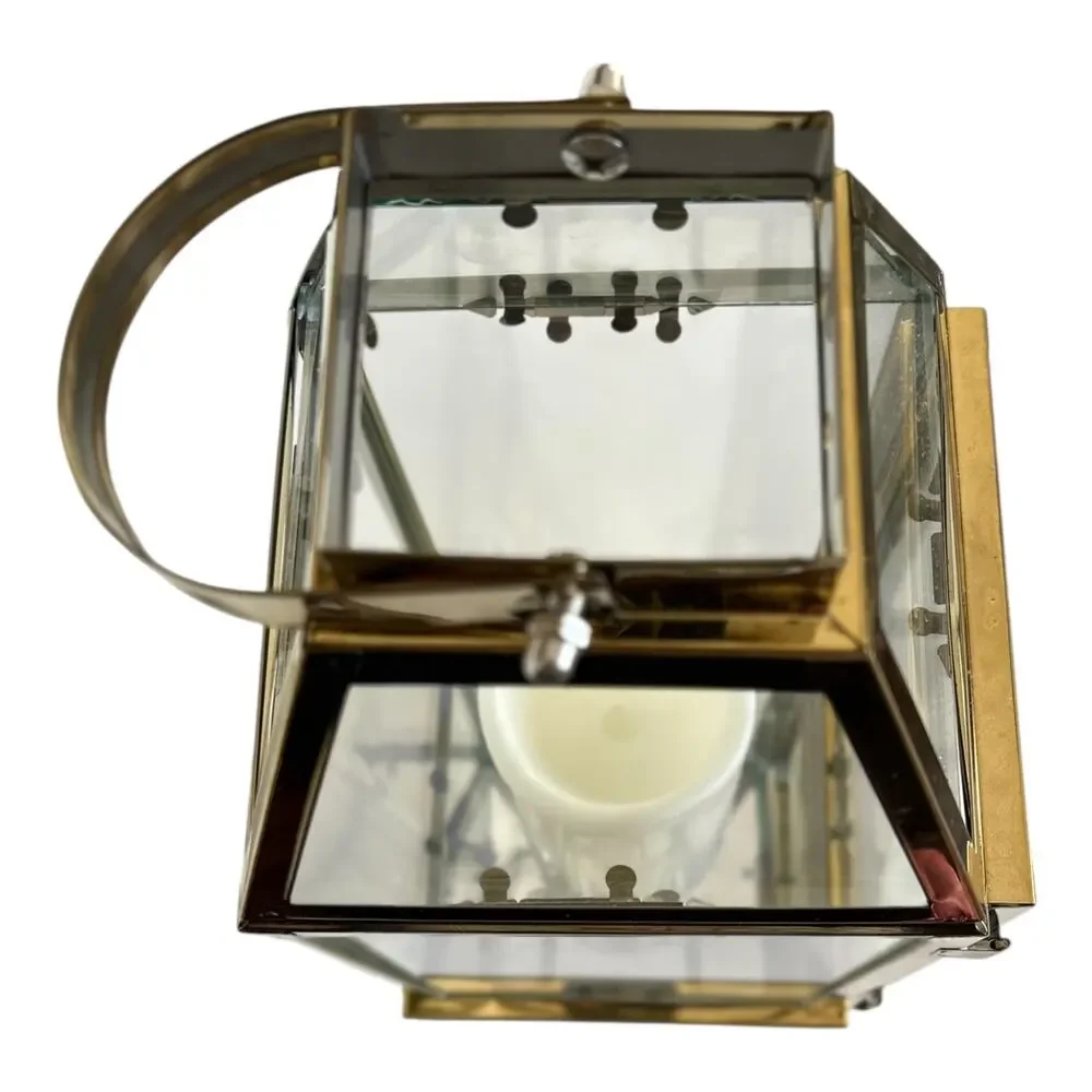 Gold Glass Lantern LED Candle Holder Battery Operated 14” Decorative Lantern